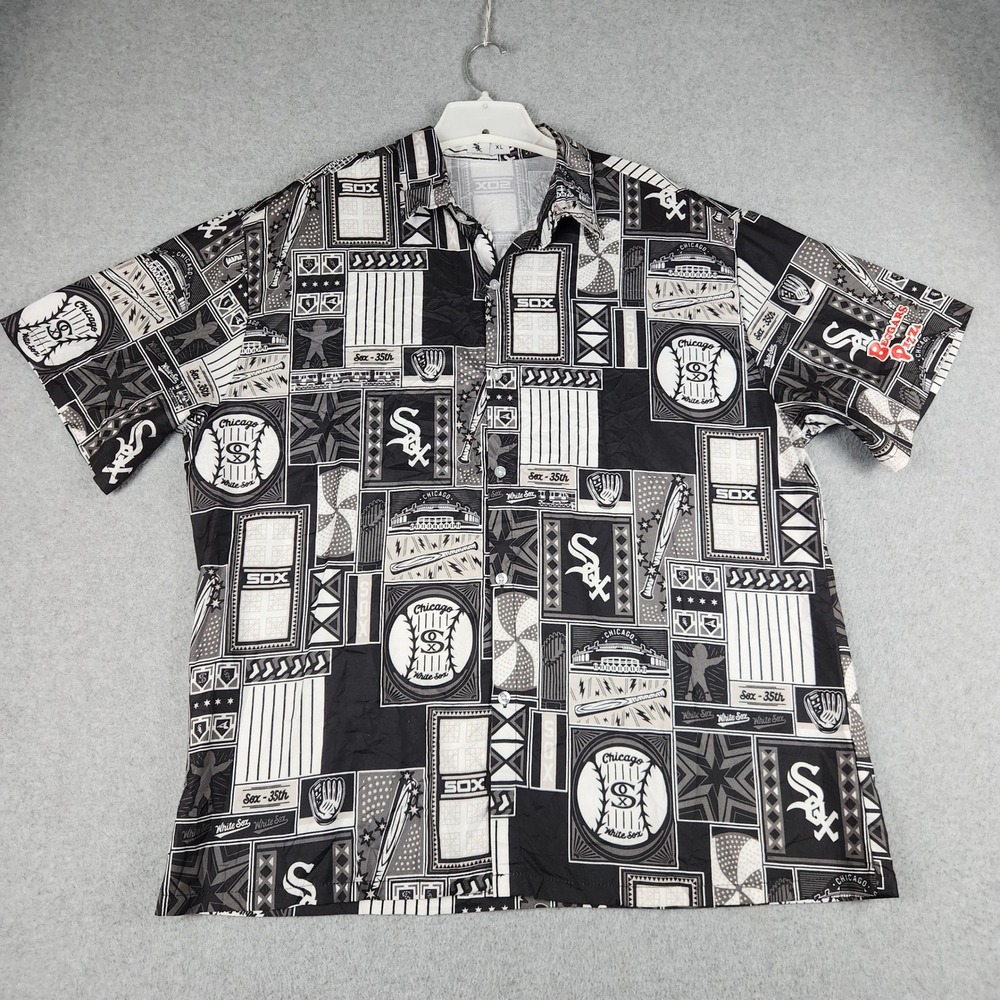 Chicago White Sox Mens XL Black White MLB Baseball All Over Print Button SGA